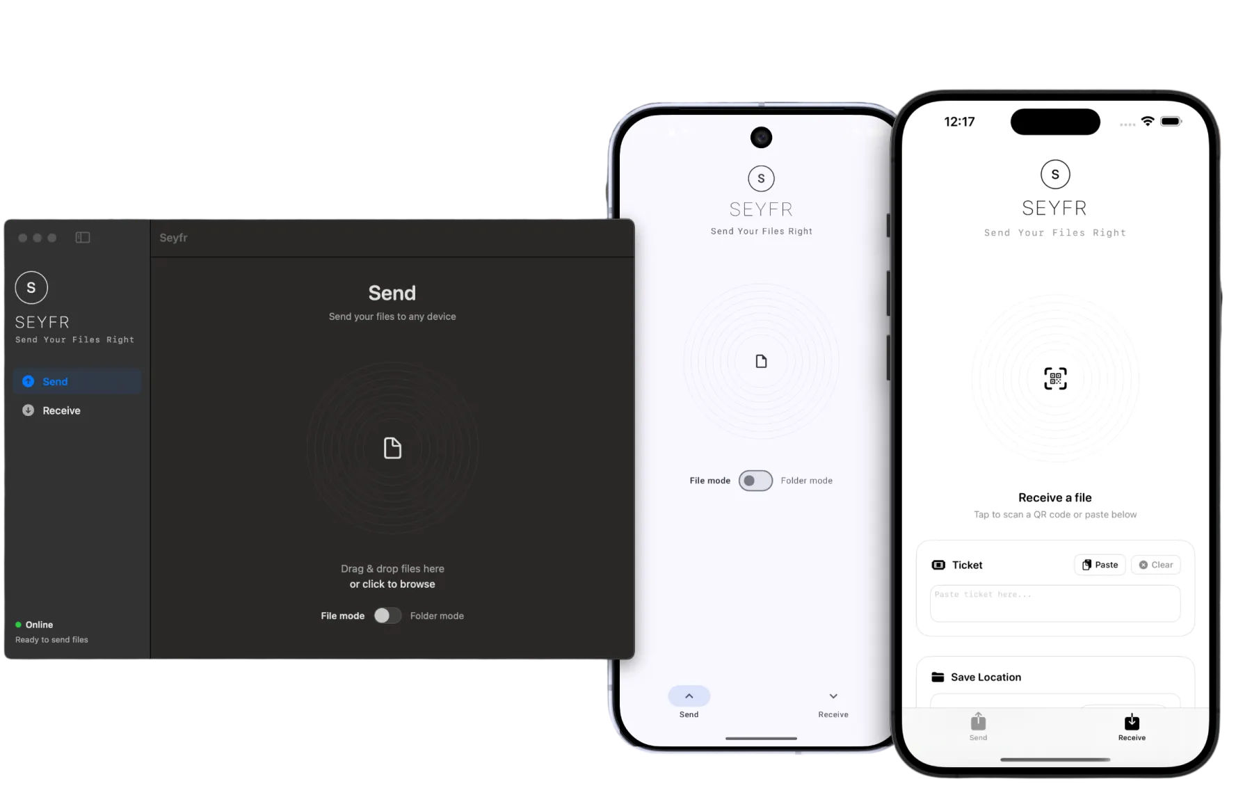 Seyfr file transfer application interface